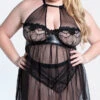 Dreamgirl Plus Size Mesh Applique Halter Babydoll Set