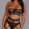 Dreamgirl Stripe A Pose Bra Set -Forplay Shop DG 12160 Black Front Inset 2020OCT26665