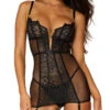 Dreamgirl Pleasure Giver Garter Chemise Set -Forplay Shop DG 12764 Black Front 2023MAY