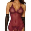 Dreamgirl Mesh/Embroidery Chemise Slip -Forplay Shop DG 12768 Burgundy Front 2023MAY