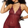 Dreamgirl Venice Lace And Mesh Flyaway Babydoll Set -Forplay Shop DG 12769 Burgundy Front 2023MAY