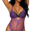 Dreamgirl Pop Of Satin Teddy 1 Dreamgirl Pop Of Satin Teddy -Forplay Shop DG 12771 Aubergine Black Front 2023MAY
