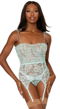 Dreamgirl Delicated Ruched Mint Chemise Set
