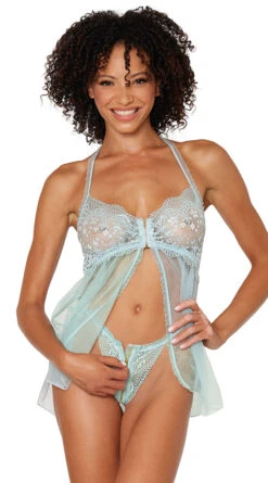 Dreamgirl Mint To Please Flyaway Babydoll Set -Forplay Shop DG 12813 Mint Front Inset 2023MAY