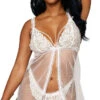 Dreamgirl Beaded Love Flyaway Babydoll Set -Forplay Shop DG 12834 White Front 2023MAY