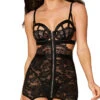 Dreamgirl Strapped In Lace Chemise Set -Forplay Shop DG 12886 Black Front 2023MAY