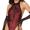 Dreamgirl Domme Lover Teddy And Harness Set -Forplay Shop DG 12963 Burgundy Black Front 2023MAY