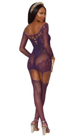 Dreamgirl Decorative Purple Lace Bodystocking -Forplay Shop DG 446 Aubergine Back 2023MAY