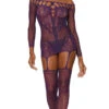 Dreamgirl Decorative Purple Lace Bodystocking -Forplay Shop DG 446 Aubergine Front 2023MAY