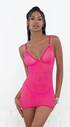Neon Honeycomb Chemise Set 5 Neon Honeycomb Chemise Set -Forplay Shop EC 40324 NEON PINK FS