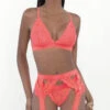 Neon Coral Gartered Bra Set