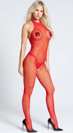 Fishnet Halter Bodystocking -Forplay Shop EM 1609 RED PS06142019 6