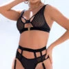 Love Not Fight Stripe Bra Set -Forplay Shop ES 2639 Black Front 2020SEP25504