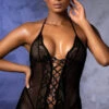 Nothing But Net Lace-Up Chemise Set -Forplay Shop ES 7378 Black Front 2022FEBPO25540