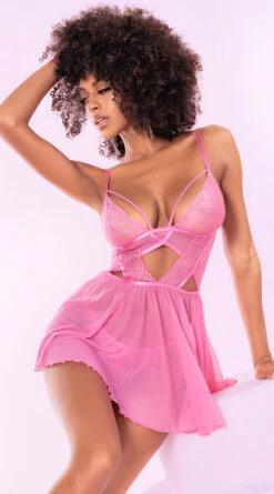 Romantic Sunset Babydoll Set -Forplay Shop ES 7480 Sunset Pink Front2 2023APRIL