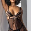 Caged Lover Flyaway Babydoll Set -Forplay Shop ES 7485 Black Front 2023APRIL