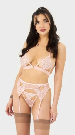 Love Lace Bralette And Garter Set -Forplay Shop ES 8658 ROSE 01 YANDY PS03312022