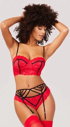 Yandy What It's Worth Bra Set -Forplay Shop EY 4272 GARTER LACE BRA SET RED 3942