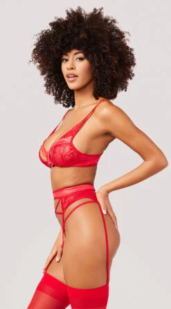Yandy Don't Be Shy Bra Set -Forplay Shop EY 4273 STRAPPY CUTOUT GARTER BRA SET RED 4021