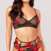 Yandy Essence Of A Rose Bra Set -Forplay Shop EY 4423 SET PANTY GARTER FLOWER BLACK 1752