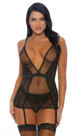 Forplay Fishnet Lace Chemise Set