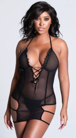 Ruched Mesh Halter Chemise