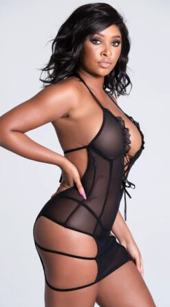 Ruched Mesh Halter Chemise -Forplay Shop GL 32132 BLACK 4 PS01182021