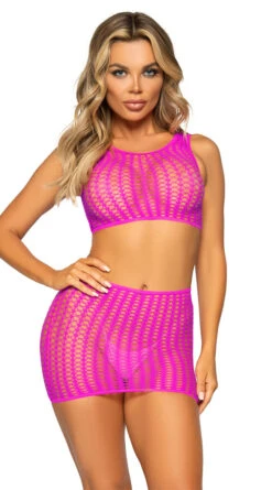 LEG AVENUE Neon Crochet Crop Top And Skirt Set
