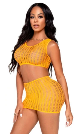 LEG AVENUE Neon Crochet Crop Top And Skirt Set -Forplay Shop LA 81651 004 030 2022APR47820