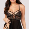 LEG AVENUE Allure Me Lace Babydoll Set -Forplay Shop LA 86108 LACE SHEER STRAPPY BABYDOLL SET BLACK 4013
