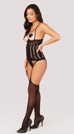 MUSIC LEGS Shredded Open Cup Bodystocking -Forplay Shop ML 1615 SHREDDED OPEN CUP BODYSTOCKING BLACK 1055