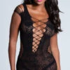 MUSIC LEGS Fishnet Chemise With Deep V -Forplay Shop ML 6628 BLACK PS06072019 1
