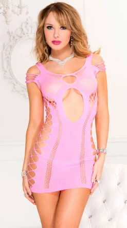 MUSIC LEGS Crave Me Cold Shoulder Dress -Forplay Shop ML 6704 Neonpink front 2020AUGPO24706