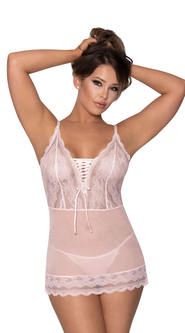 Lace-Up In Lace Chemise Set 3 Lace-Up In Lace Chemise Set