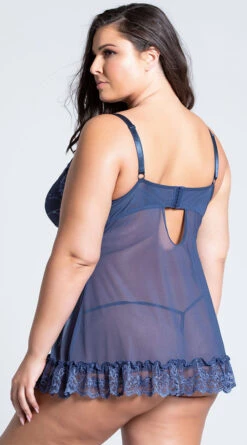 Plus Size Flirty Lace Babydoll Set -Forplay Shop OL 2139X BLUE PS06262019 11