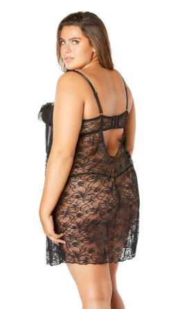 Plus Size Abelina Lace Empire Waist Babydoll Set -Forplay Shop OL 75 10853X BK BACK HR 2018OCT