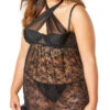 Plus Size Abelina Lace Empire Waist Babydoll Set -Forplay Shop OL 75 10853X BK FRONT HR 2018OCT
