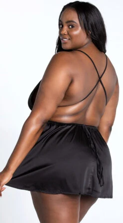 Playboy Plus Size Breathless Satin Babydoll -Forplay Shop PB PBL4015X BLK 10 YANDY PS06282021