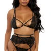 Strappy Eyelash Lace Bra And Garter Set -Forplay Shop PO 9409 2022JULY50498