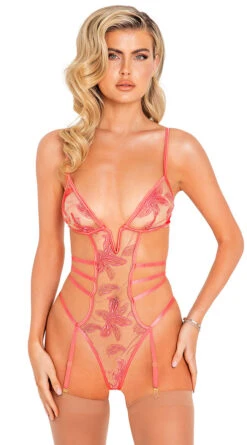Roma Floral Frenzy Garter Teddy -Forplay Shop RM LI451 Pink 2021MAR30900
