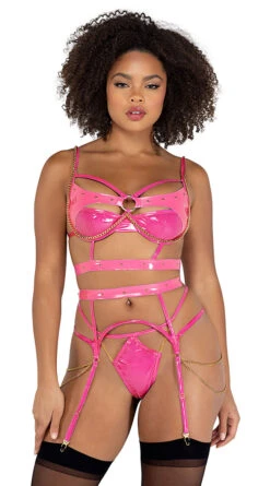 Roma Chain My Mind Wet Look Bra Set -Forplay Shop RM LI506 Pink 2021DEC43200