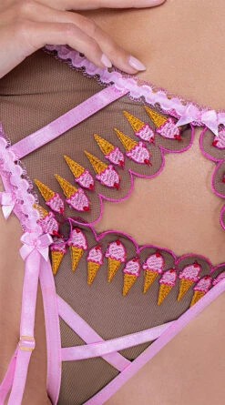Roma Strawberry Sherbet Bra And Garter Set -Forplay Shop RM LI597 Detail APR2023