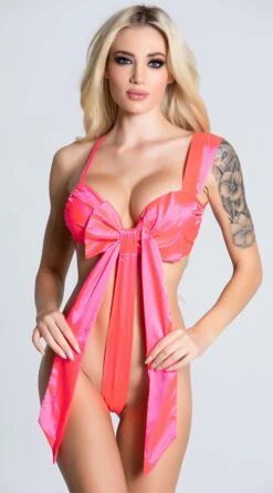 Rene Rofe Unwrap Me Satin Bow Teddy -Forplay Shop RR 20004 PINK 1 PS12102020