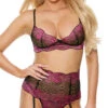 Two-Tone Lace Garter Bra Set -Forplay Shop SO SS1020 Hot Pink Black 2021APR31586