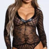 Geometric Mesh And Lace Teddy -Forplay Shop ST 10871 BLK 1 YANDY PS11082021 Edit