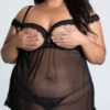 Plus Size Femme Fatale Babydoll Set -Forplay Shop ST 10972X BLACK 1 PS12212020