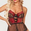 Flirtatious Beauty Lingerie Romper -Forplay Shop ST 11447 BLACKRED F 2023MAY