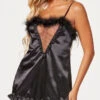 Fuzzy Silk Chemise Set -Forplay Shop ST 11506 BLACK F 2023MAY