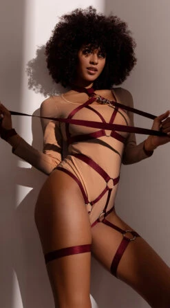 Yandy Tied To Submission Harness Set 18 Yandy Tied To Submission Harness Set -Forplay Shop YDR YNDY 0014 ELASTIC PLAYSET WRIST RESTRAINTS LEASH MERLOT 01172023 959