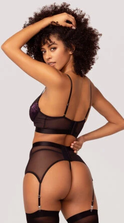 Yandy Midnight Beauty Bra And Garter Set -Forplay Shop YDR YNDY 0016 BRA GARTER BELT G STRING SET PLUM BLACK 37